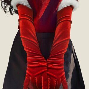 Christmas Red Long Velvet Gloves